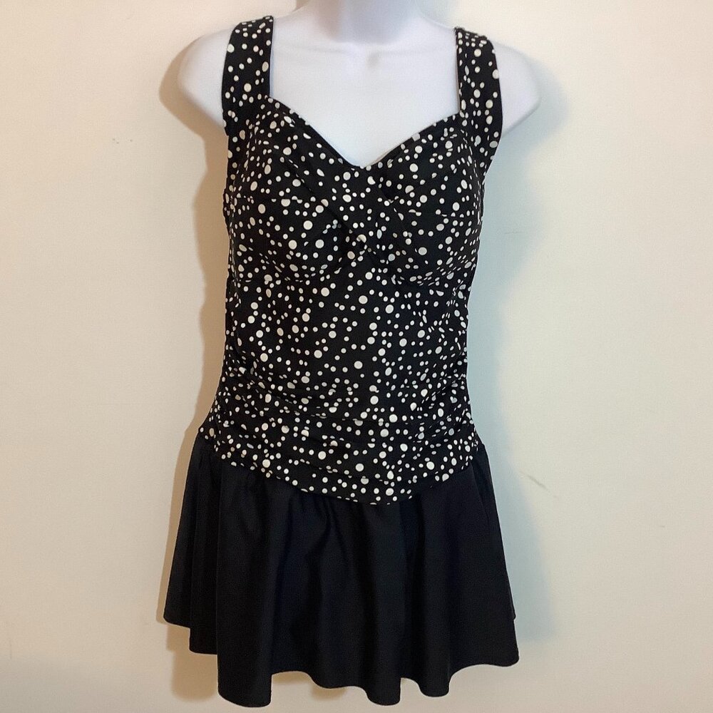Swimdress Black White Sz 14 Classic Feminine Beach